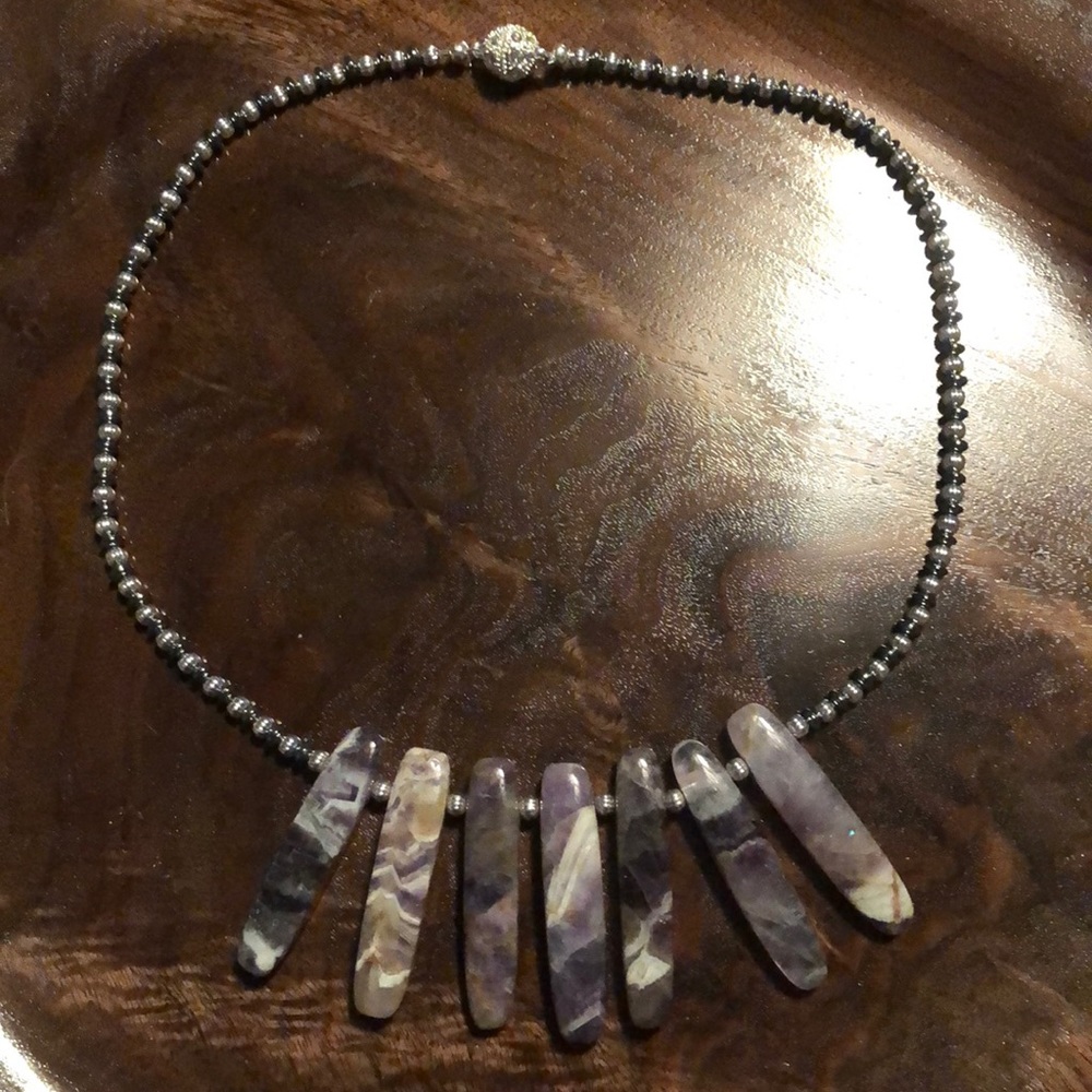 Amethyst, Hematine and silver plated necklace